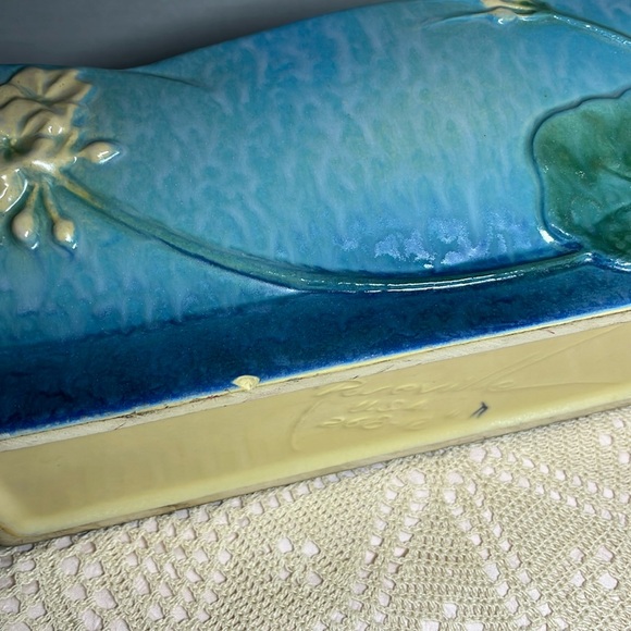 1948 Roseville Wincraft Blue Pottery Set Window Box Planter Candlesticks Vintage - Picture 17 of 17